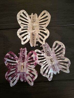 Francesca's Collections Butterfly Hair Claw Clips - Clear, Purple, Pink Marble
